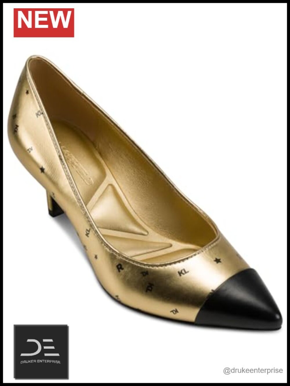 Karl Lagerfeld Riaz Mid Pump Heels Premium Leather Pointed Toe